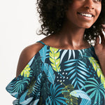 Tropical Flora Summer Women's Open Shoulder A-Line Dress