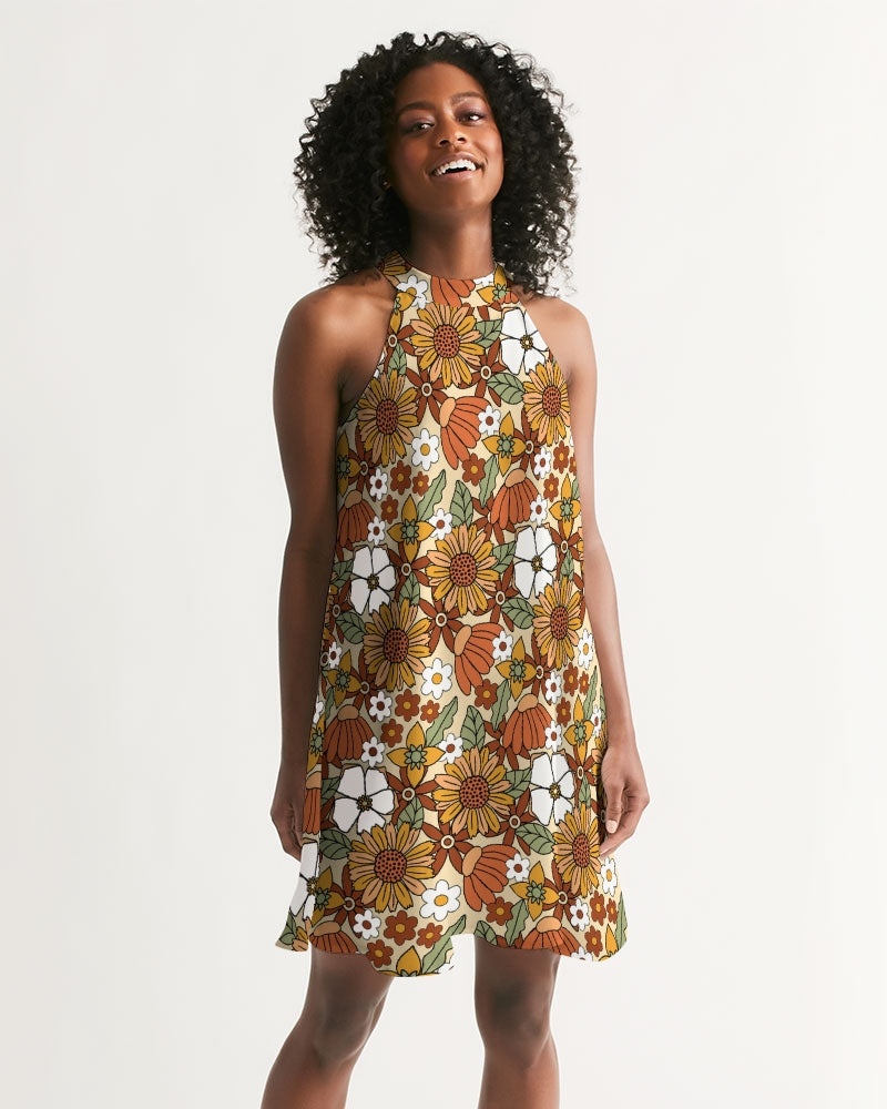 Retro Flower Power Women's Halter Dress