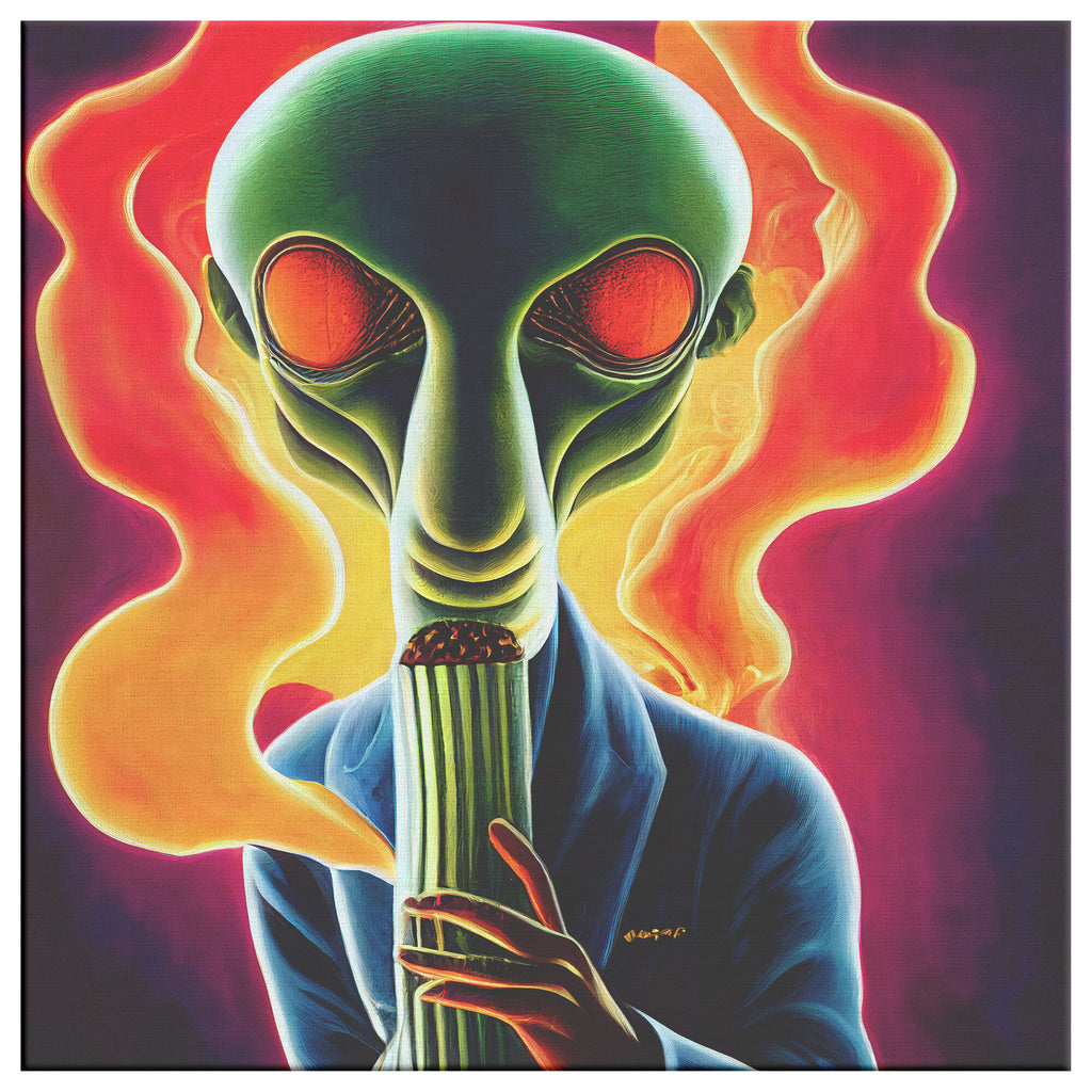 Alien Smoking Massive Joint Canvas Wall Art