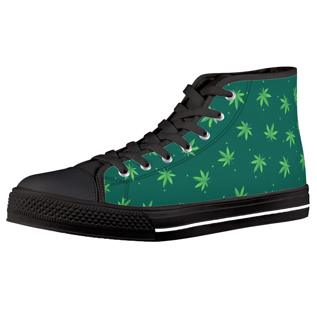 Weed Pattern Black High Top Canvas Shoes