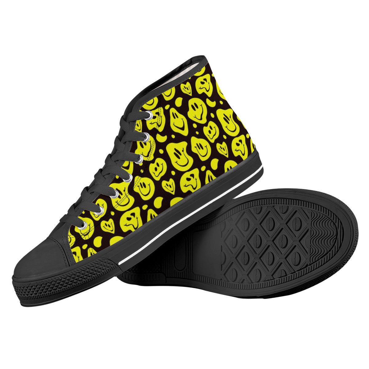 Melting Smiley Faces Drip Black High Top Canvas Shoes