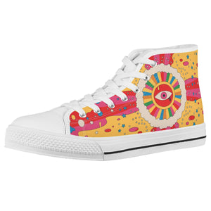 Groovy Third Eye White High Top Canvas Shoes