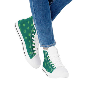 Weed Pattern White High Top Canvas Shoes
