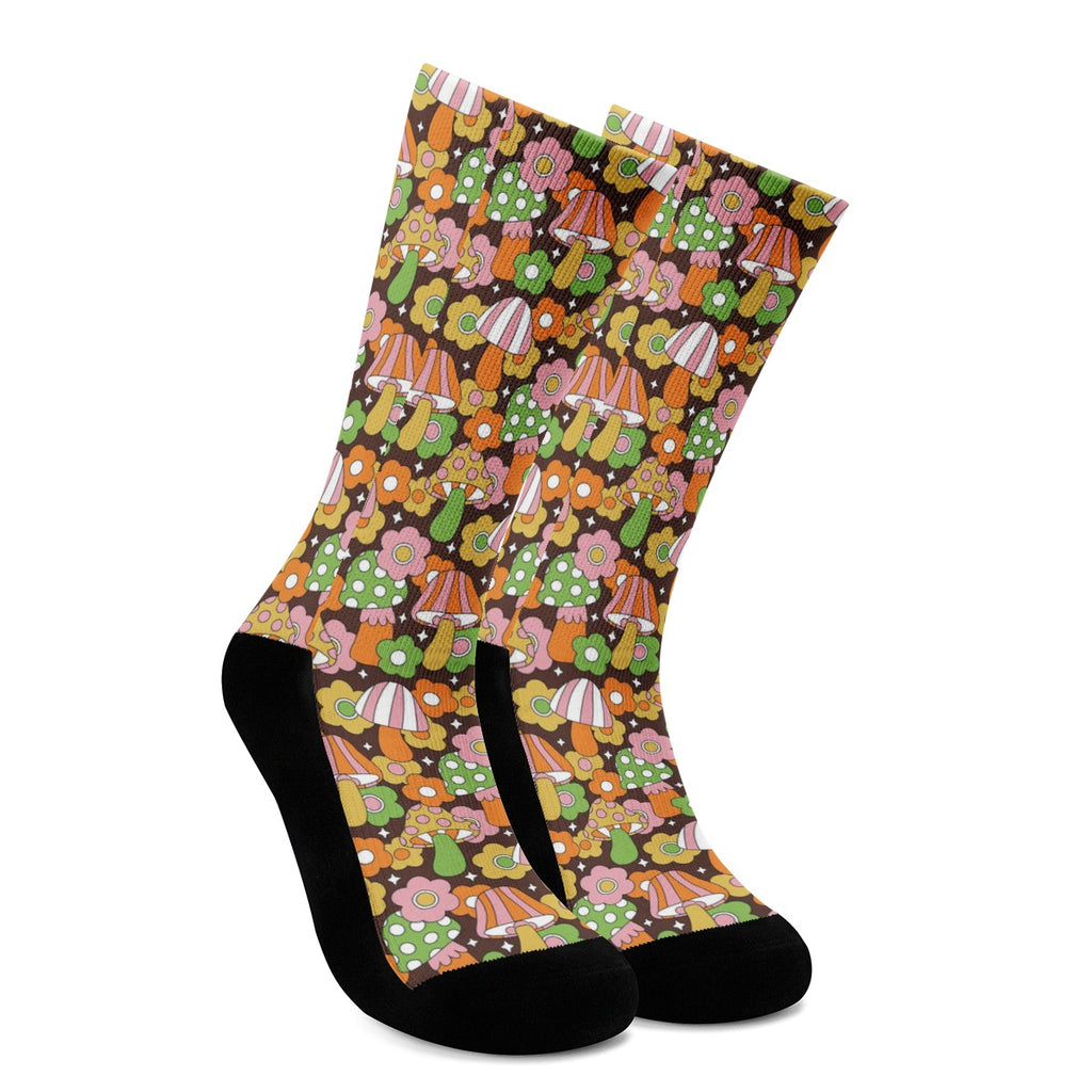 Retro Hippie Mushrooms Crew Socks