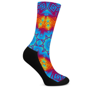 Funky Geometric Blue & Orange Crew Socks