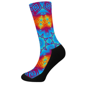 Funky Geometric Blue & Orange Crew Socks