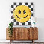 Distorted Smiley Glitch Checkered Canvas Wall Art