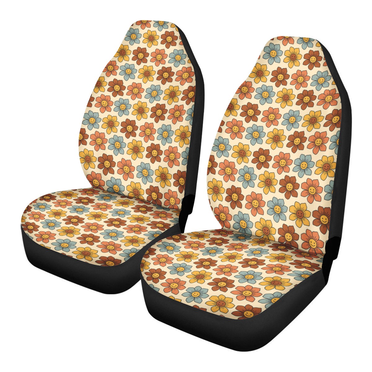 Retro Colorful Smiling Flowers Car Seat Covers