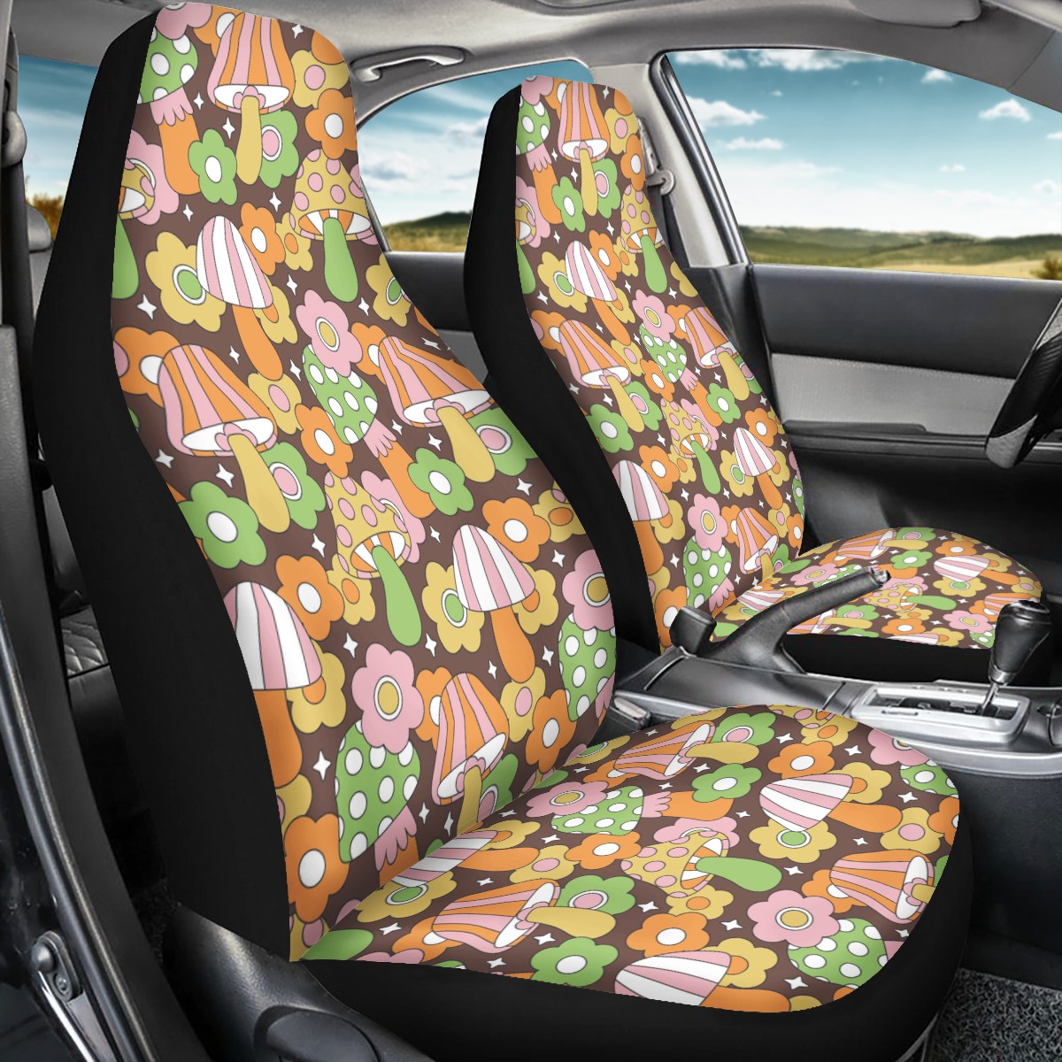 Retro Hippie Mushrooms Car Seat Covers