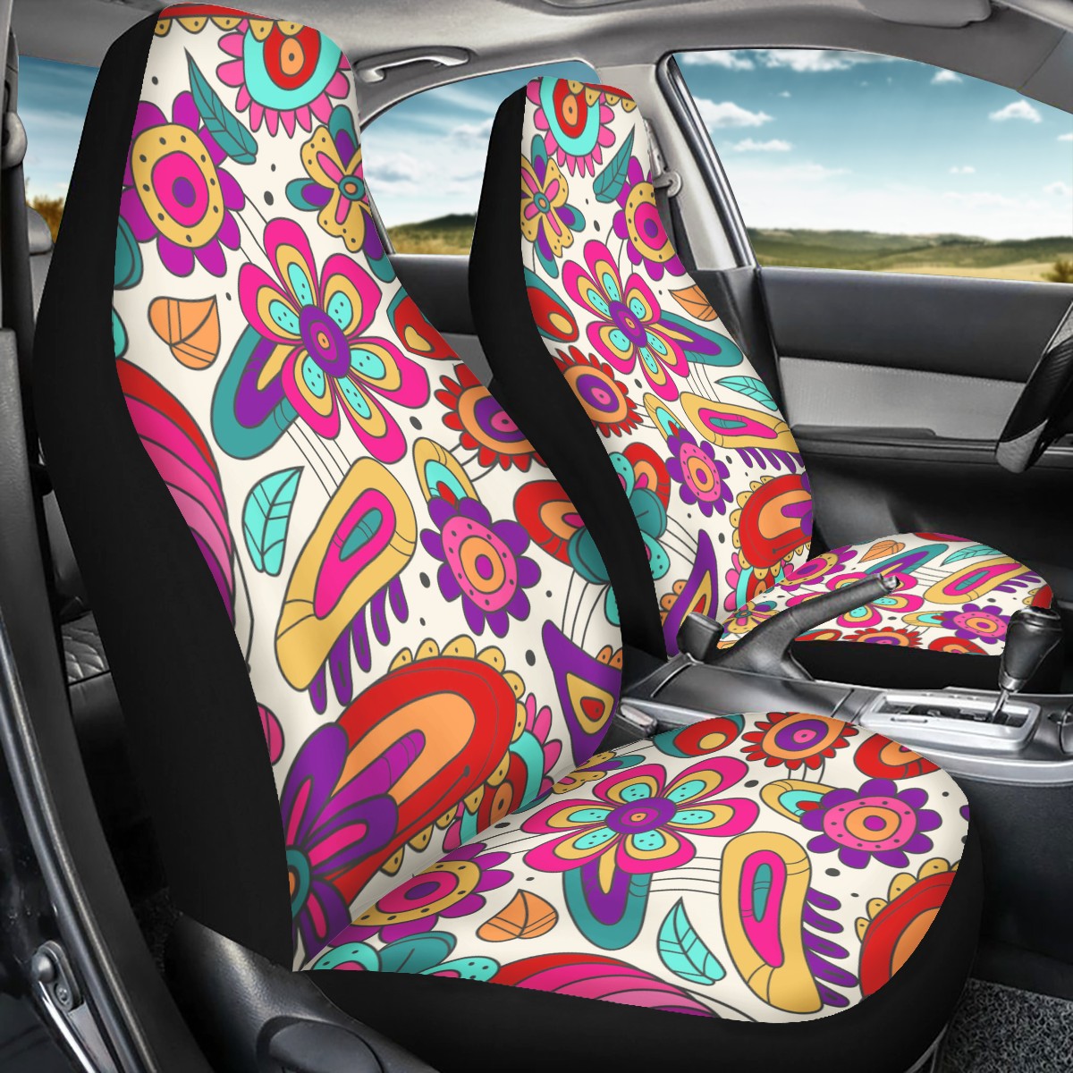 Retro 70s Flowers Car Seat Covers