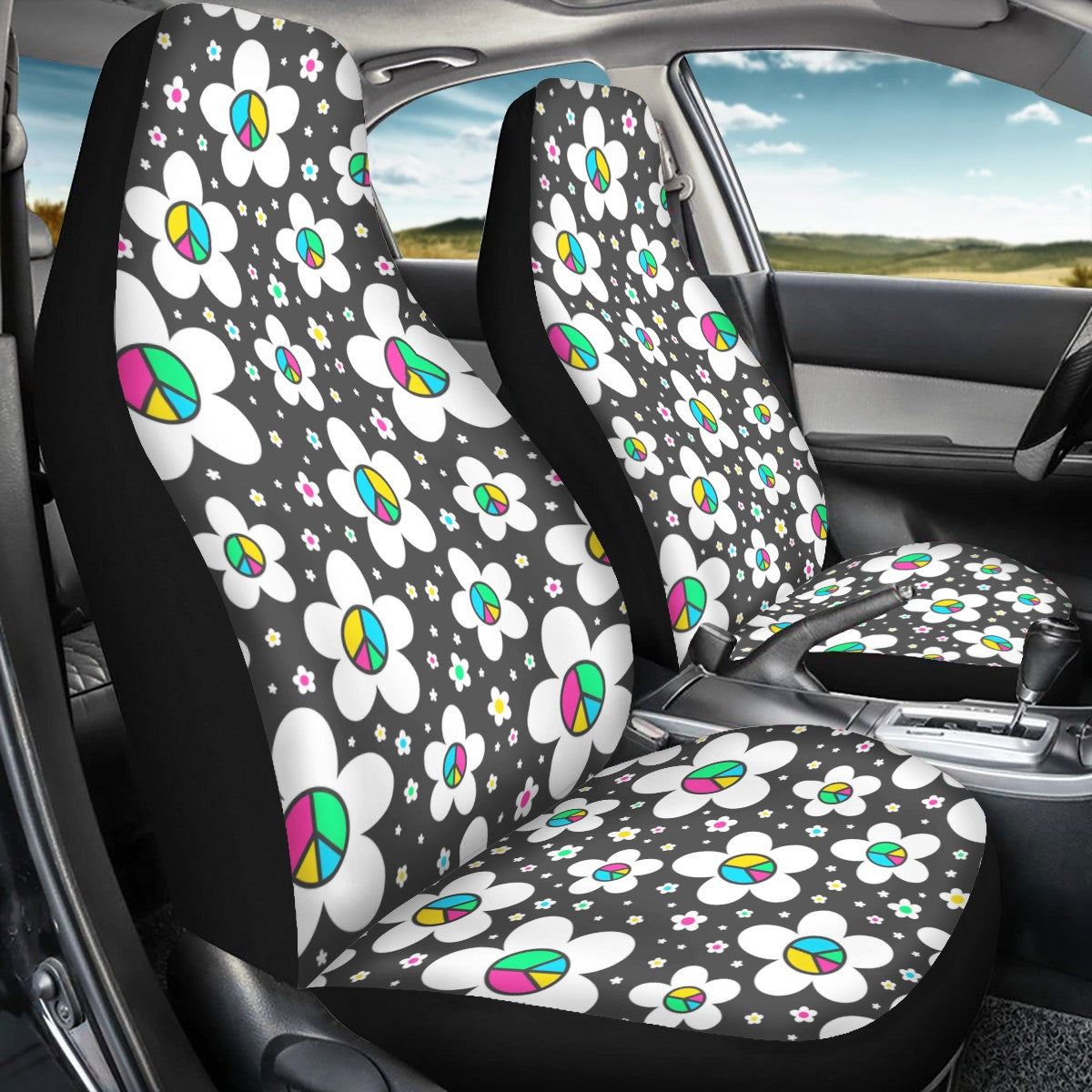 Peace Sign Daisy Flowers Car Seat Covers