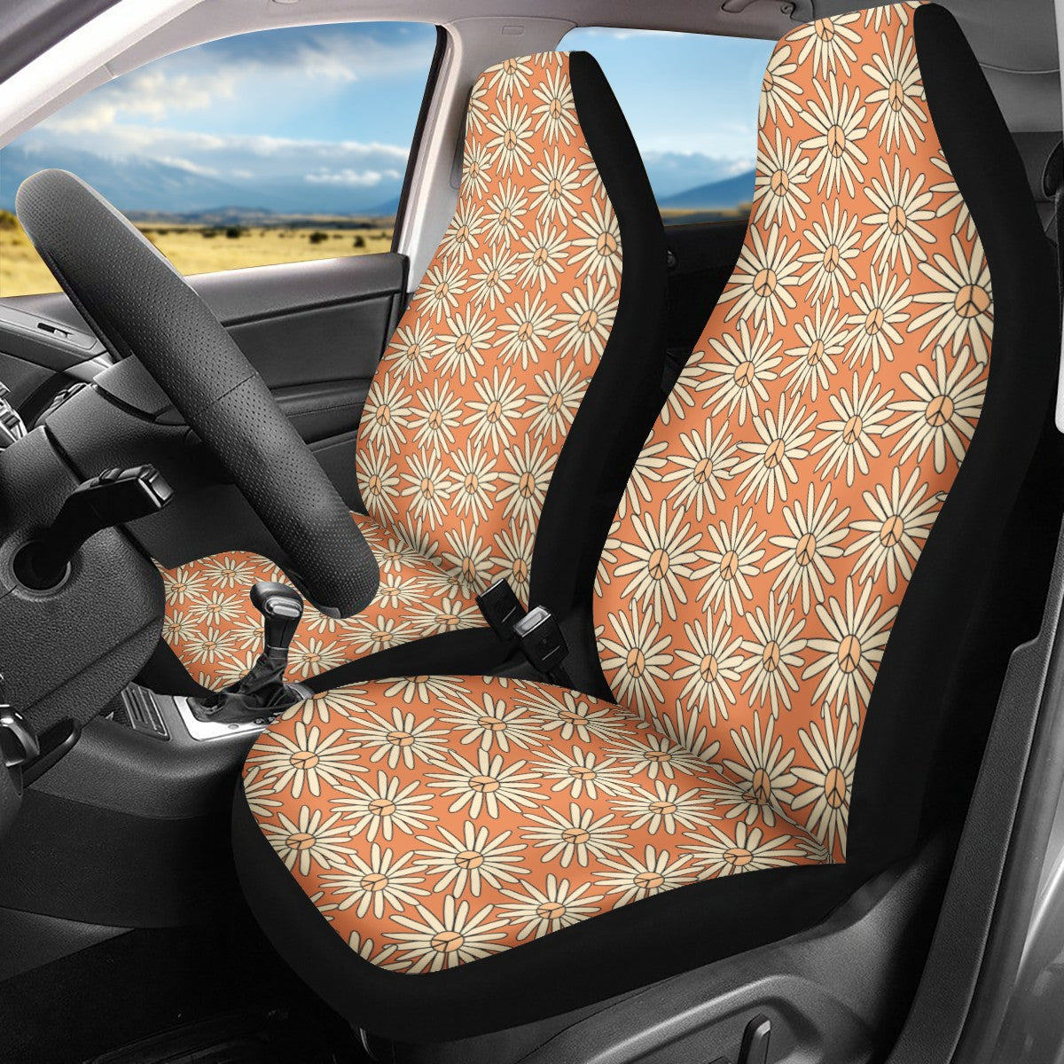 Retro Peace Sign Flowers Car Seat Covers