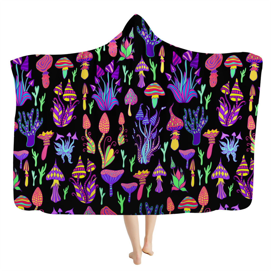 Trippy Shrooms Hooded Blanket