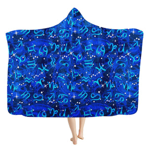 Blue Zodiac Signs Hooded Blanket