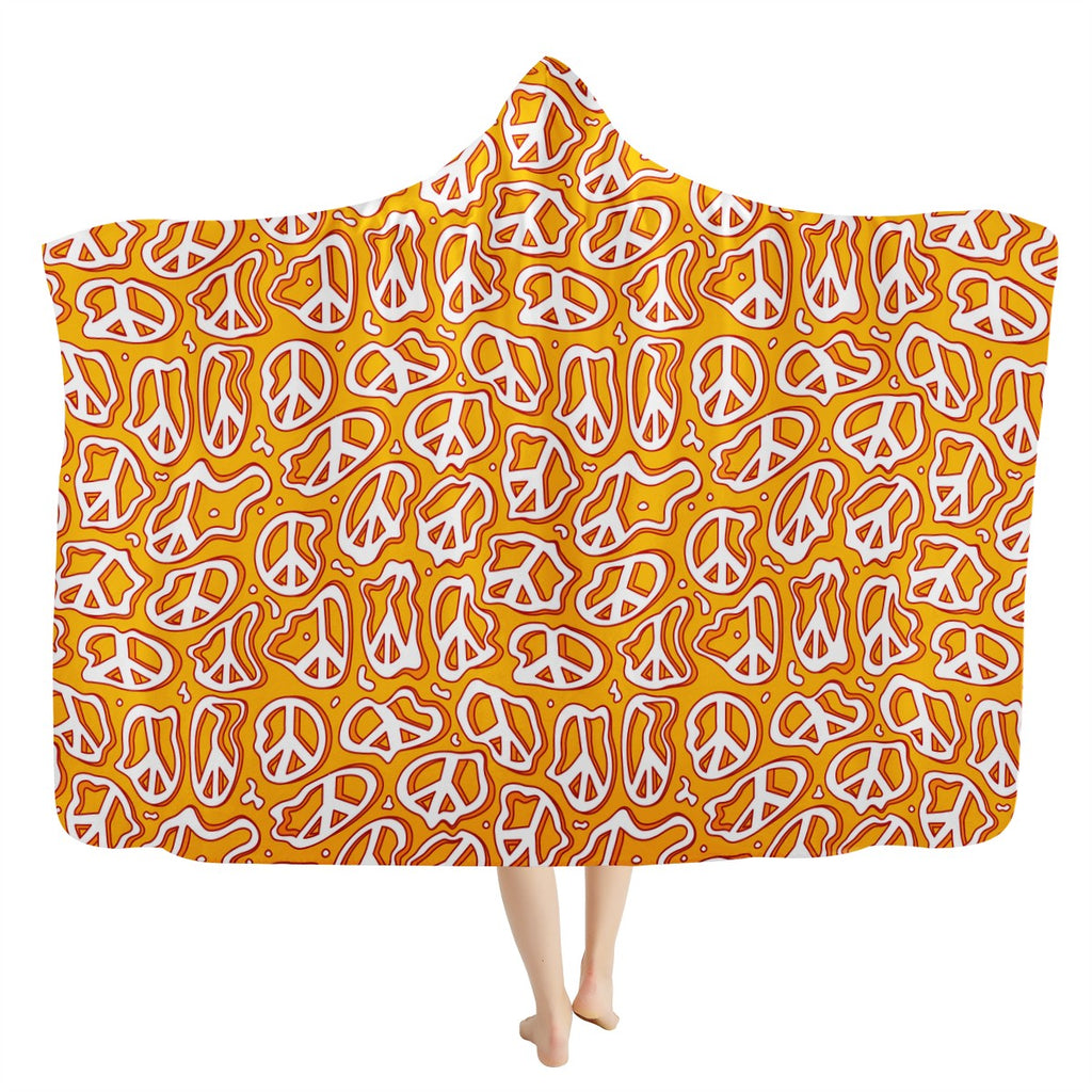 Trippy Hippie Peace Symbols Hooded Blanket