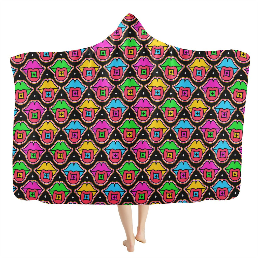 Trippy LSD Blotter Tongue Hooded Blanket