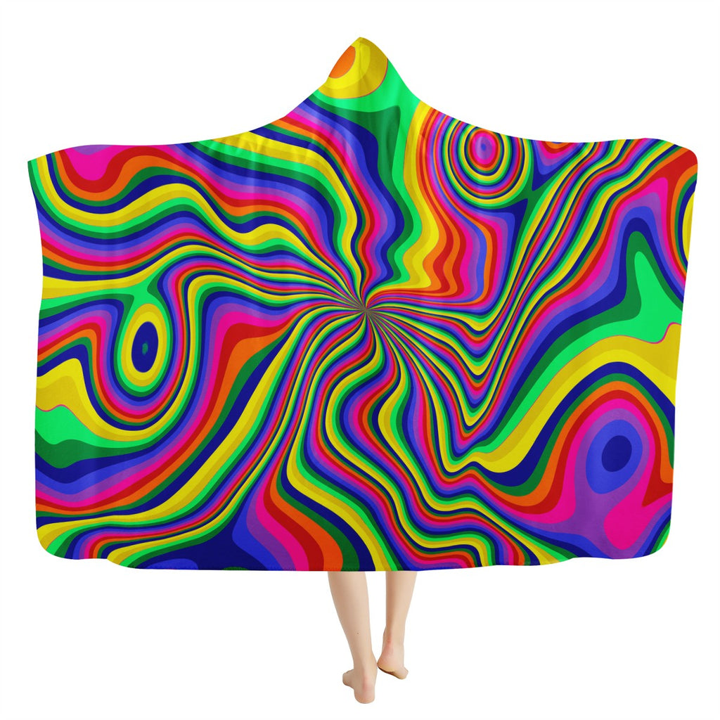 Neon Pour Rainbow Swirl Hooded Blanket