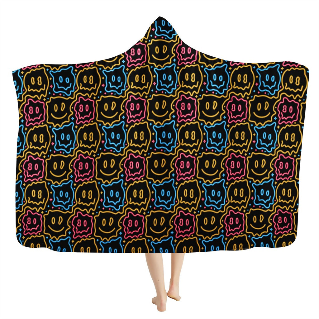 Drippy Smiley Faces Hooded Blanket