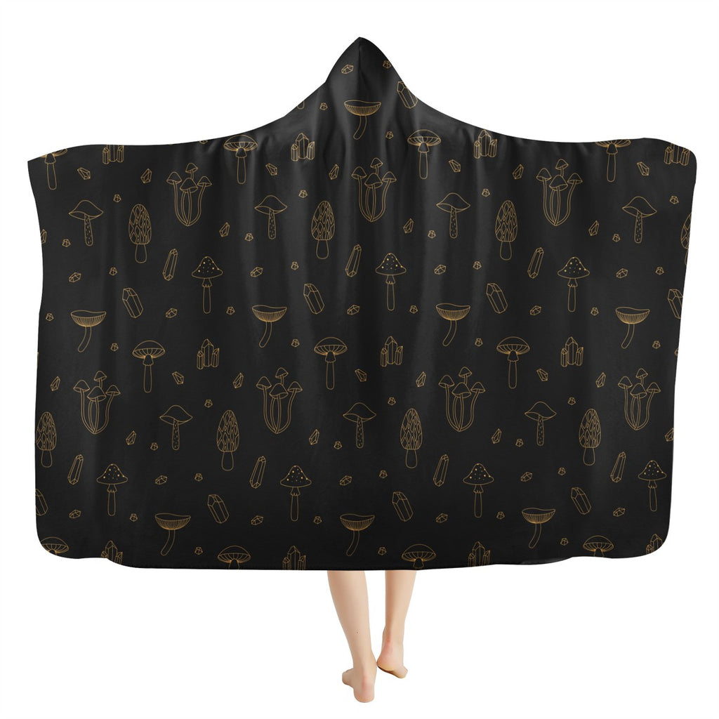 Esoteric Mushrooms Magical Crystals Hooded Blanket