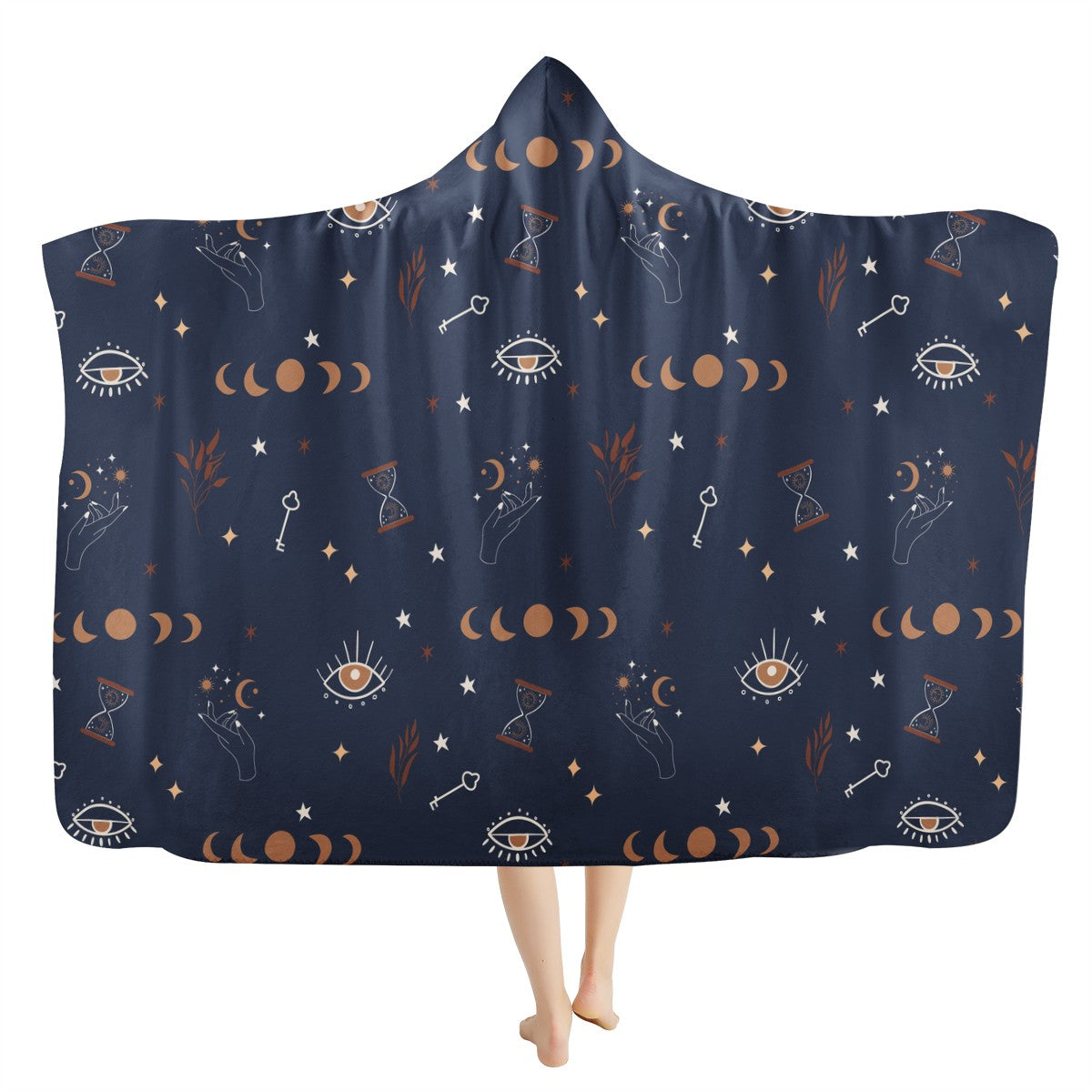 Esoteric Moon Phases Alchemy Stars Hooded Blanket
