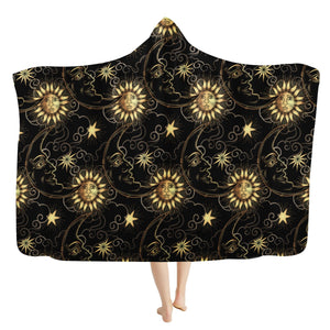 Boho Sun And Moon Pattern Hooded Blanket