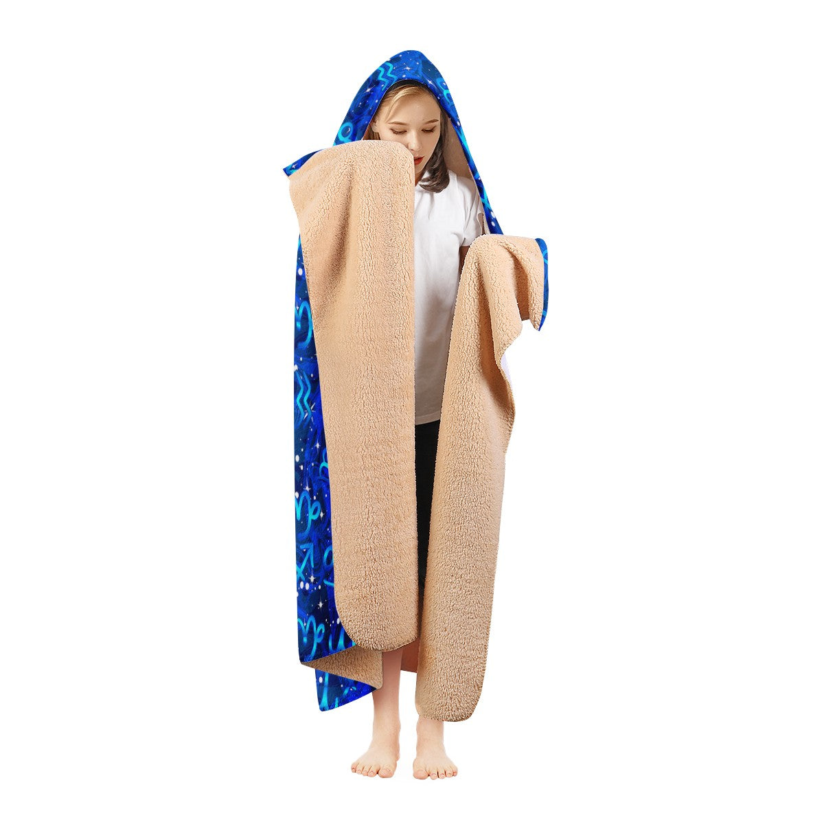 Blue Zodiac Signs Hooded Blanket