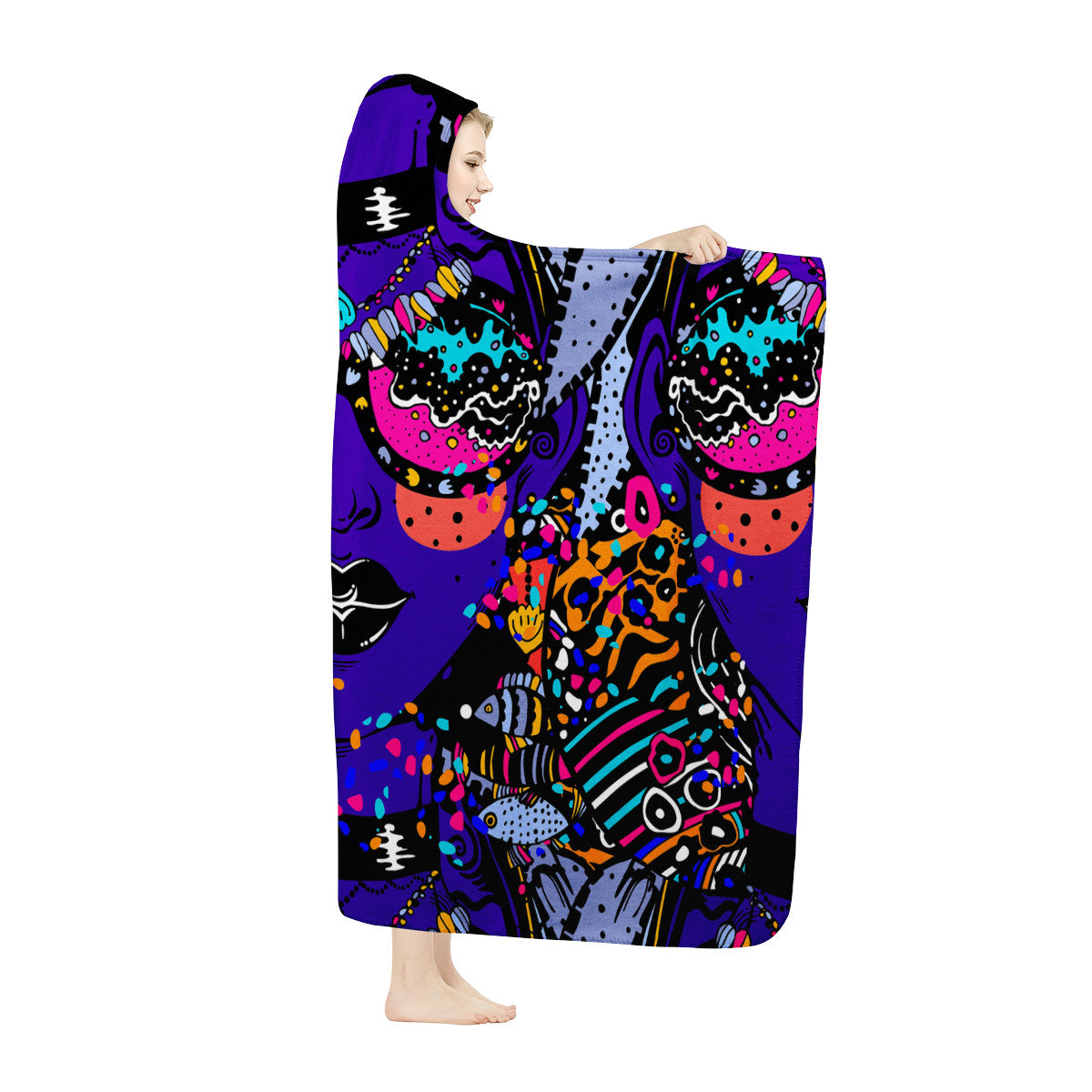Psychedelia Hippie Lady Hooded Blanket
