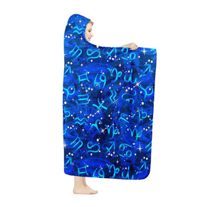 Blue Zodiac Signs Hooded Blanket