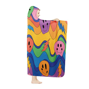 Trippy Rainbow Smiley Faces Hooded Blanket