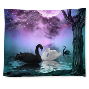 White And Black Swan Wall Tapestry - Mind Gone