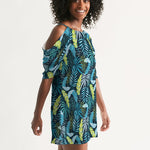 Tropical Flora Summer Women's Open Shoulder A-Line Dress