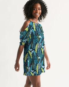 Tropical Flora Summer Women's Open Shoulder A-Line Dress