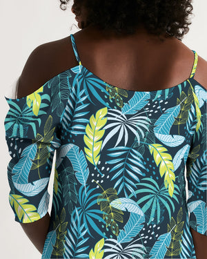 Tropical Flora Summer Women's Open Shoulder A-Line Dress