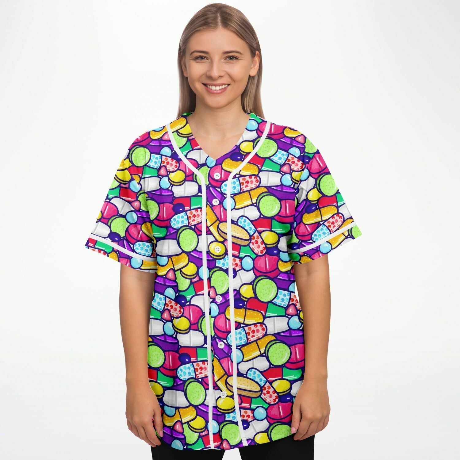 Trippy Colorful Pills EDM Baseball Jersey