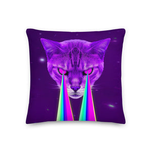 Trippy Purple Cat Laser Beams Premium Pillow - Mind Gone