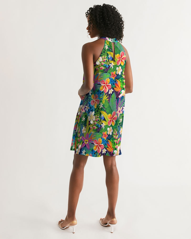 Tropical Floral Women's Halter Dress