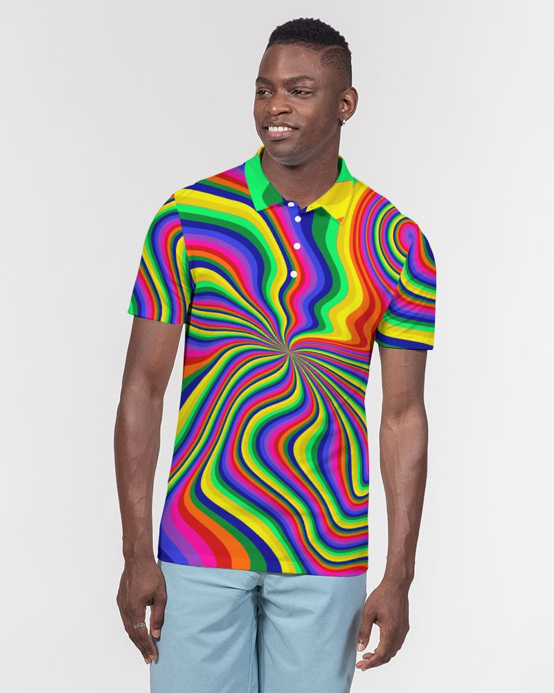 Neon Pour Rainbow Swirl Men's Slim Fit Short Sleeve Polo