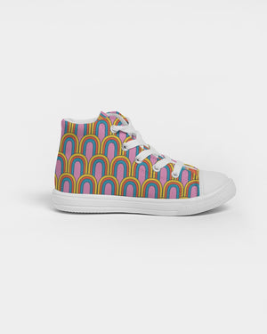 Groovy Summer Rainbows Kids Hightop Canvas Shoes