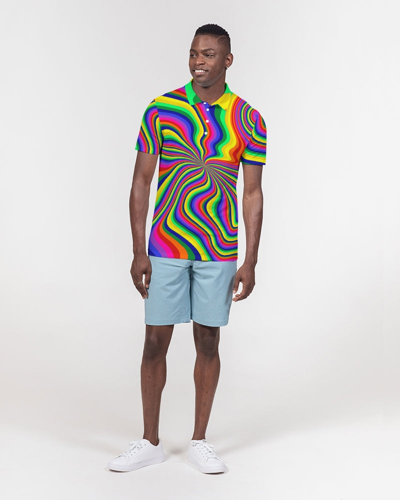 Neon Pour Rainbow Swirl Men's Slim Fit Short Sleeve Polo