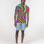 Neon Pour Rainbow Swirl Men's Slim Fit Short Sleeve Polo