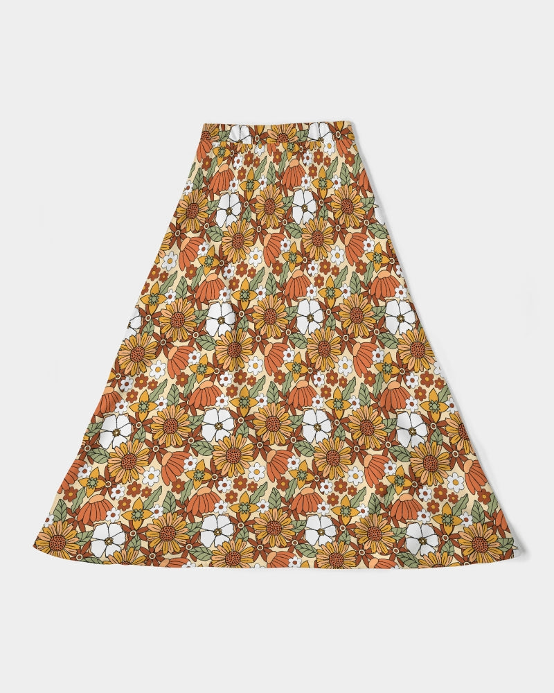 Retro Flower Power Women's A-Line Midi Skirt