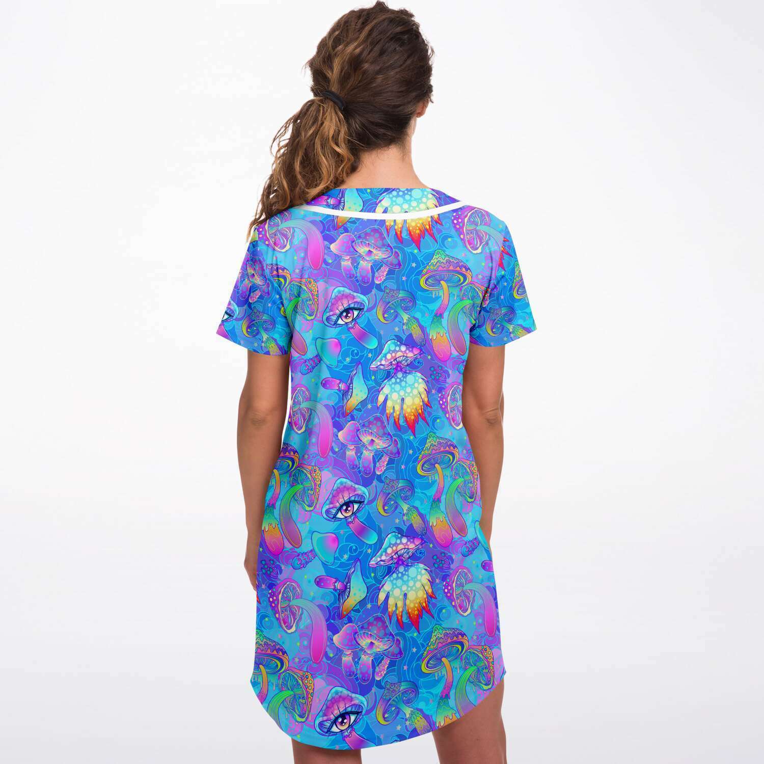 Blue Psychedelic Magic Mushrooms Female Festival Jersey Dress