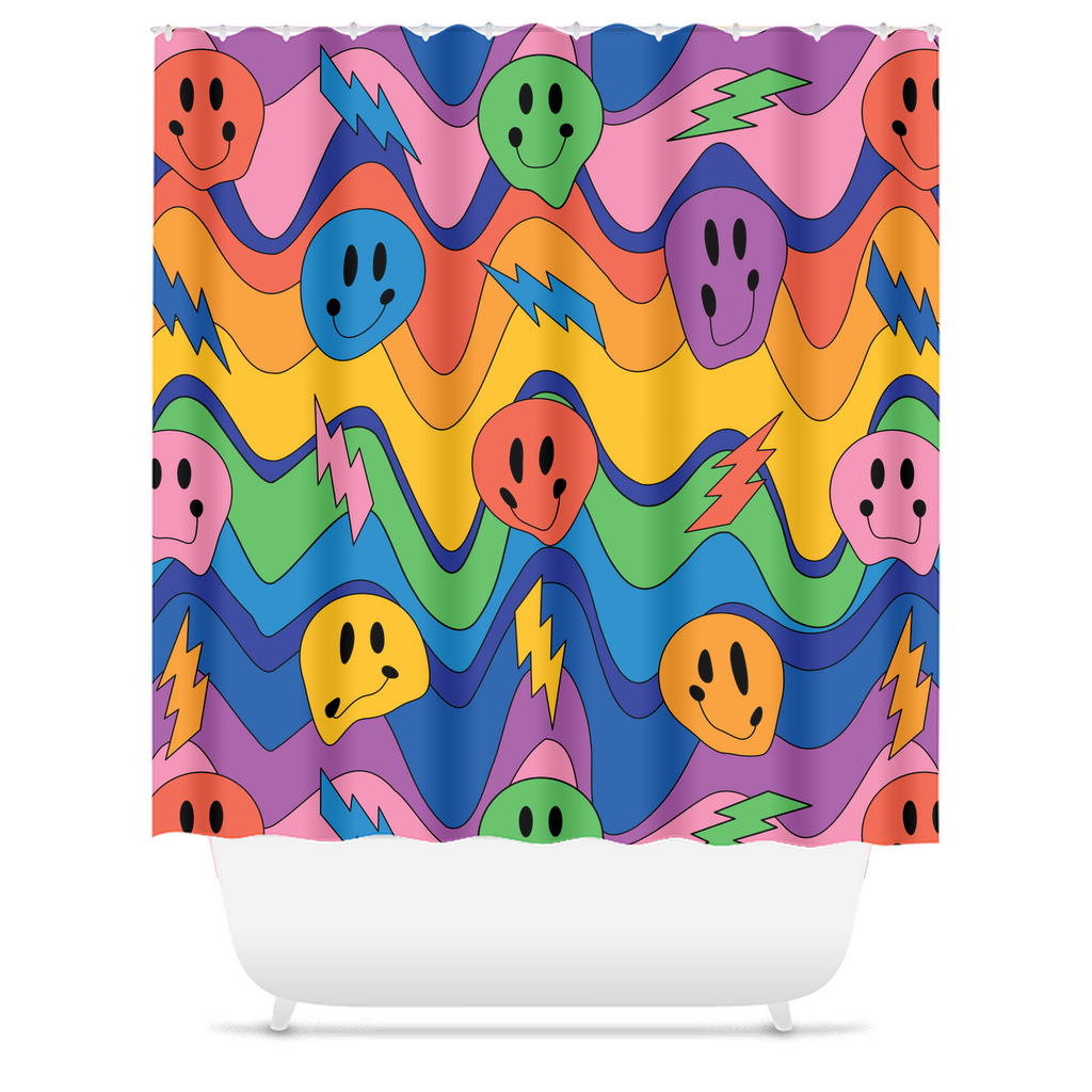 Groovy Colorful Smiley Faces Shower Curtain