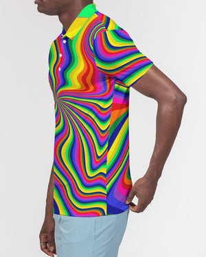 Neon Pour Rainbow Swirl Men's Slim Fit Short Sleeve Polo