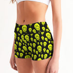 Drippy Melting Smiley Faces Aesthetic Women's Mid-Rise Yoga Shorts