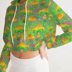 Psychedelic Green Magic Mushrooms Women's Cropped Hoodie