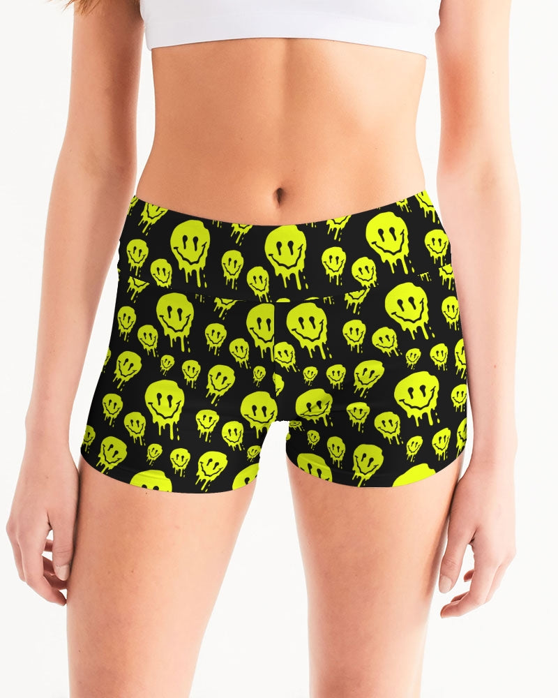 Drippy Melting Smiley Faces Aesthetic Women's Mid-Rise Yoga Shorts
