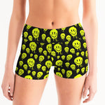 Drippy Melting Smiley Faces Aesthetic Women's Mid-Rise Yoga Shorts