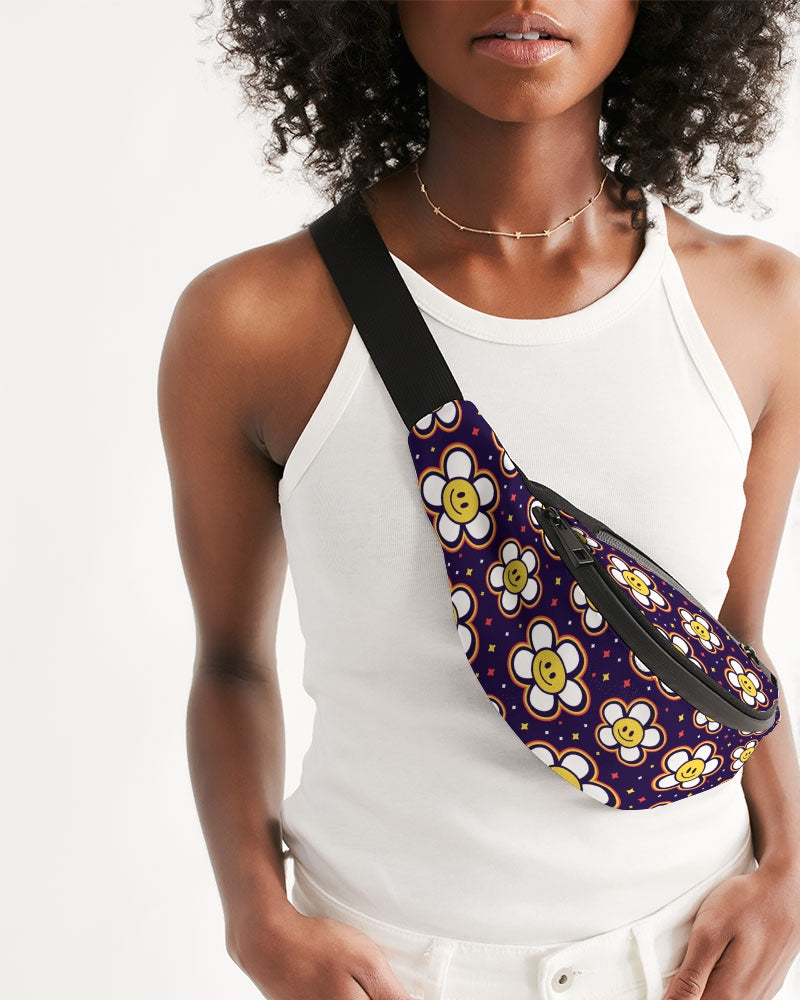 Smiley Face Emoji Flower Crossbody Sling Bag