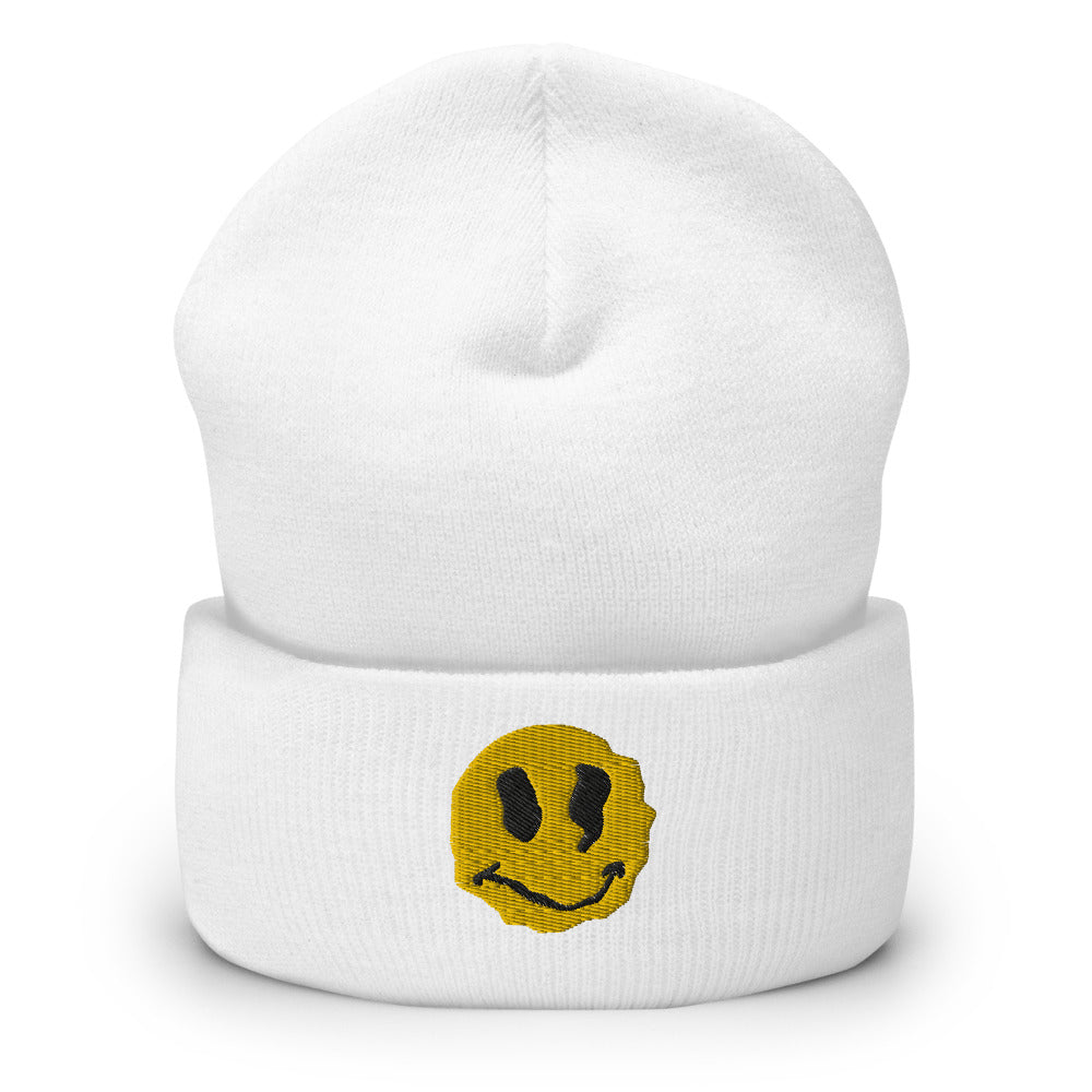 Trippy Stoner Smiley Face Embroidered Cuffed Beanie